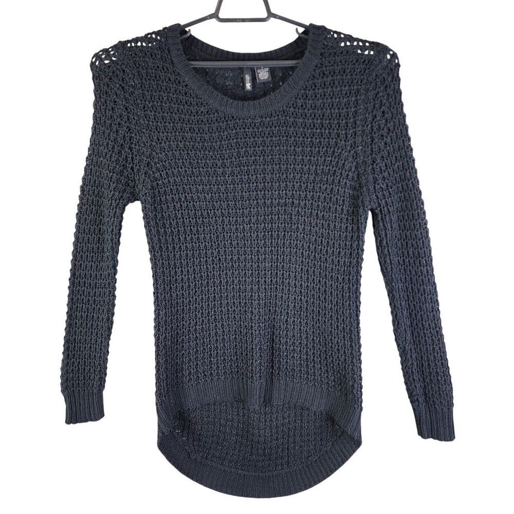 Womens Ultra Flirt Black Pullover Knit Sweater Acrylic Long Sleeve Round Neck L